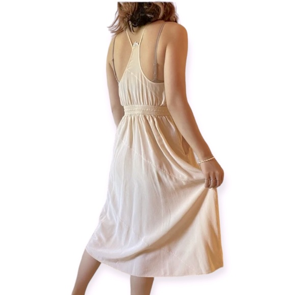 Aritzia Wilfred Silk Sleeveless Tie Waist Racerback Midi Dress Ivory Size Small - Picture 2 of 15